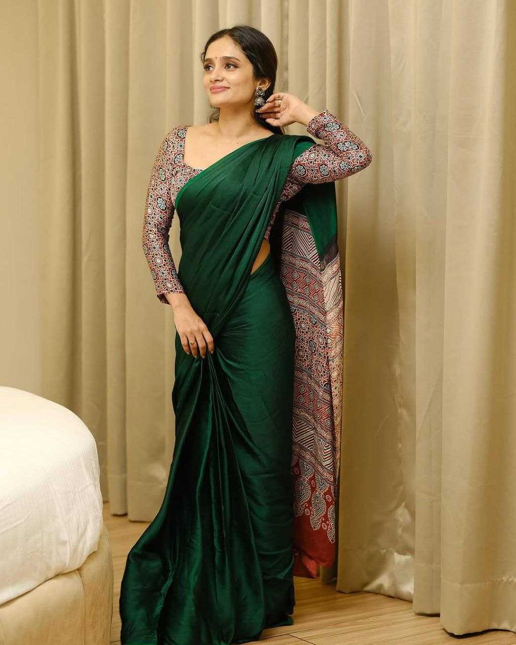 Satin  Ajrakh Satin Sarees